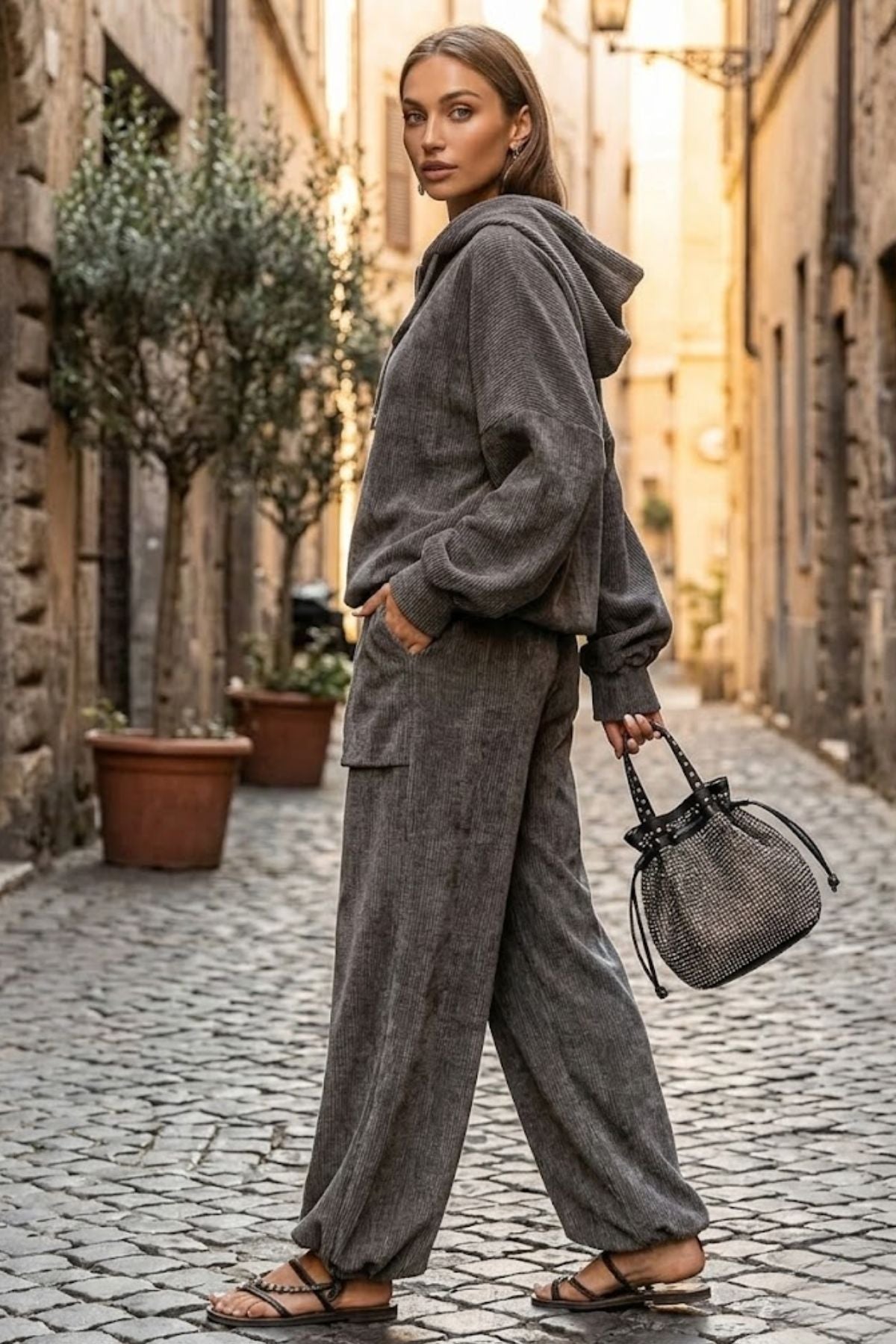 Women¡¯s Loungewear Set with Oversized Hooded Sweatshirt and Wide Leg Pocket Pants
