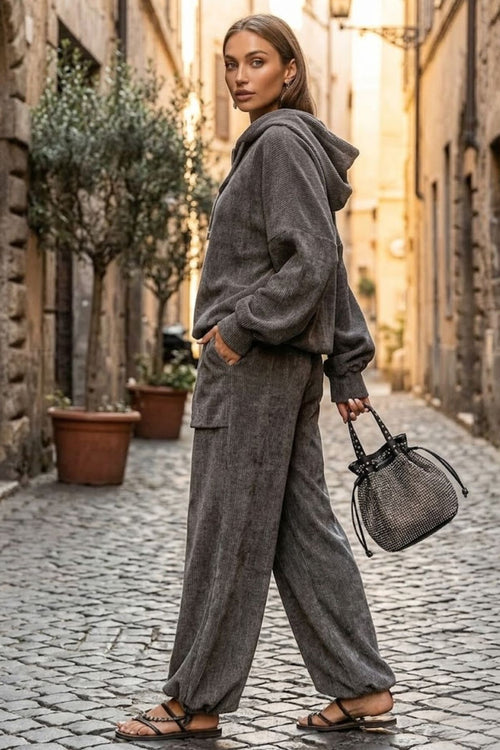 Women¡¯s Loungewear Set with Oversized Hooded Sweatshirt and Wide Leg Pocket Pants