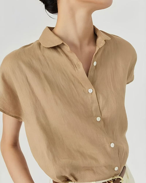 Women’s Tunic Tops with Linen Button-Front and Peter Pan Collar