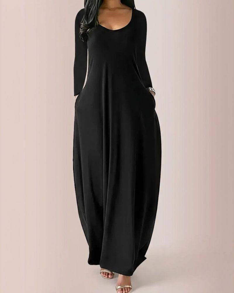 Women’s Long Sleeve Maxi Dress with Hidden Side Pockets
