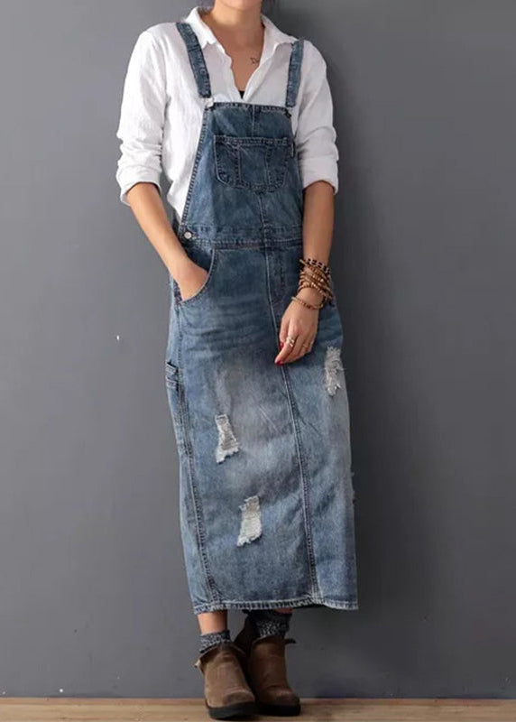 Ceylan Women’s Distressed Denim Overall Dress with Adjustable Straps