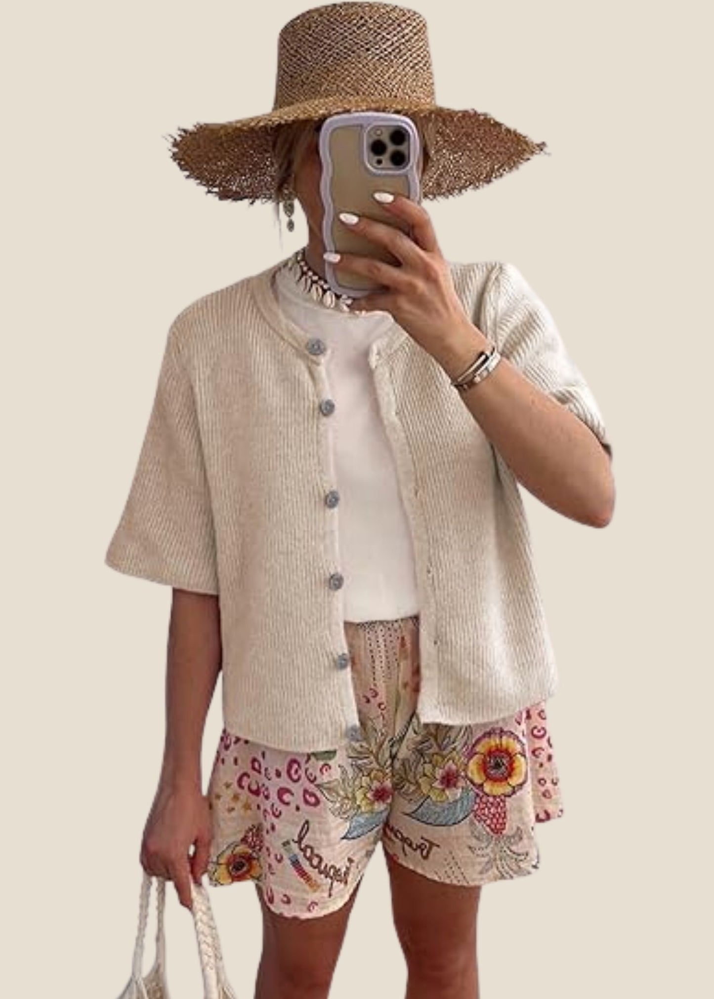Women’s Short Sleeve Knit Cardigan with Ribbed Texture and Button-Down Front