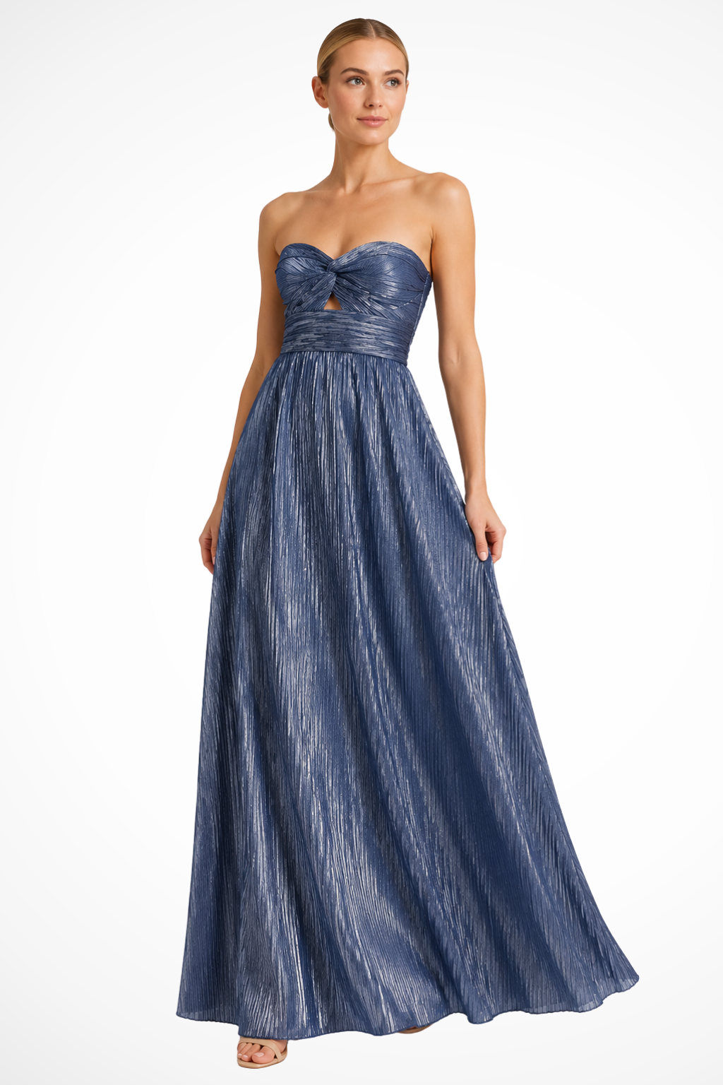 Women's Strapless Twist Front Pleated Wedding Guest Maxi Dress