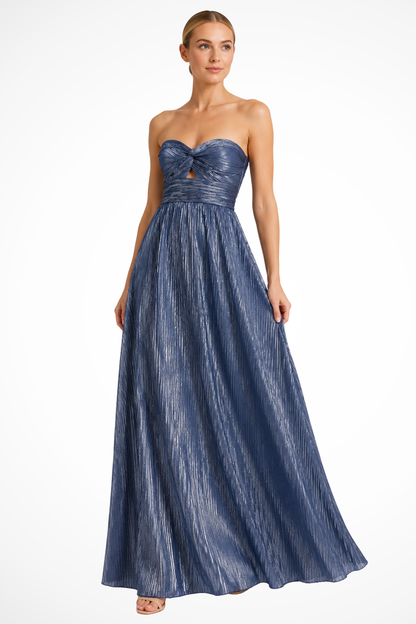 Women's Strapless Twist Front Pleated Wedding Guest Maxi Dress