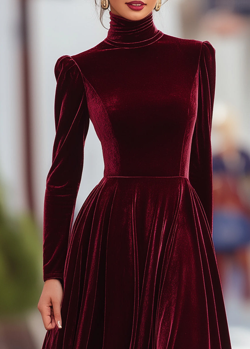 Ceylan Women’s High Neck Velvet Maxi Dress with Structured Shoulders