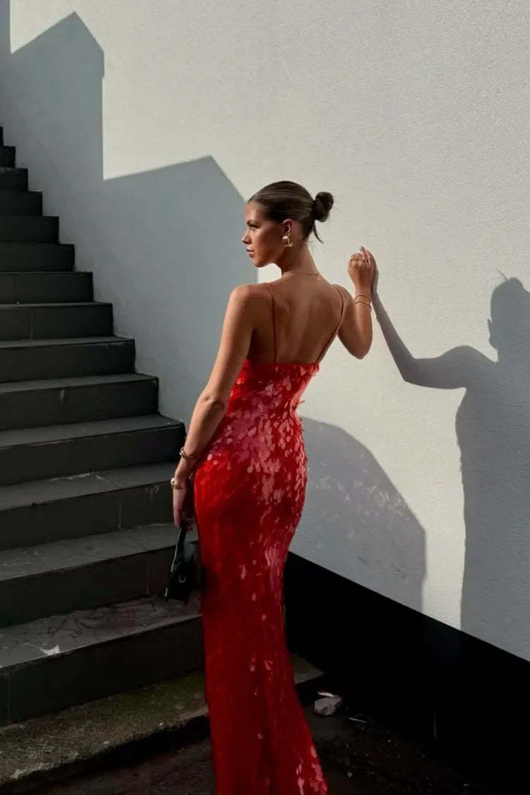 Women’s Sequin Maxi Dress Plunging V-Neck Backless Evening Gown