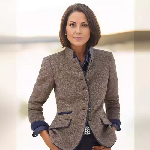 Women’s Blazer jackets Alternative with Stand Collar and Contrast Piping Trim