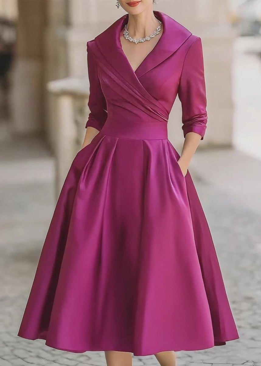 Ceylan Women’s Satin Midi Dress with Draped Collar and Pockets