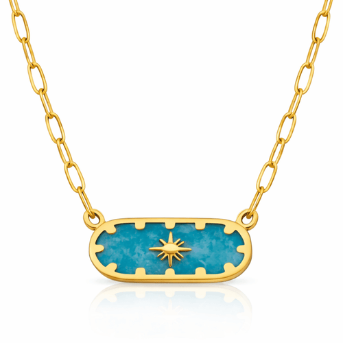 Women's Paper Clip Chain Necklace with Turquoise Charm