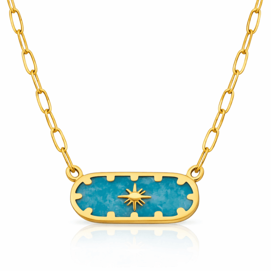 Women's Paper Clip Chain Necklace with Turquoise Charm