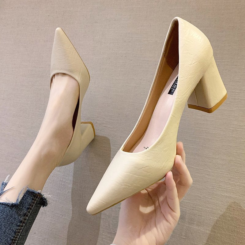 Women's Pointed-Toe Block Heel Court Shoes