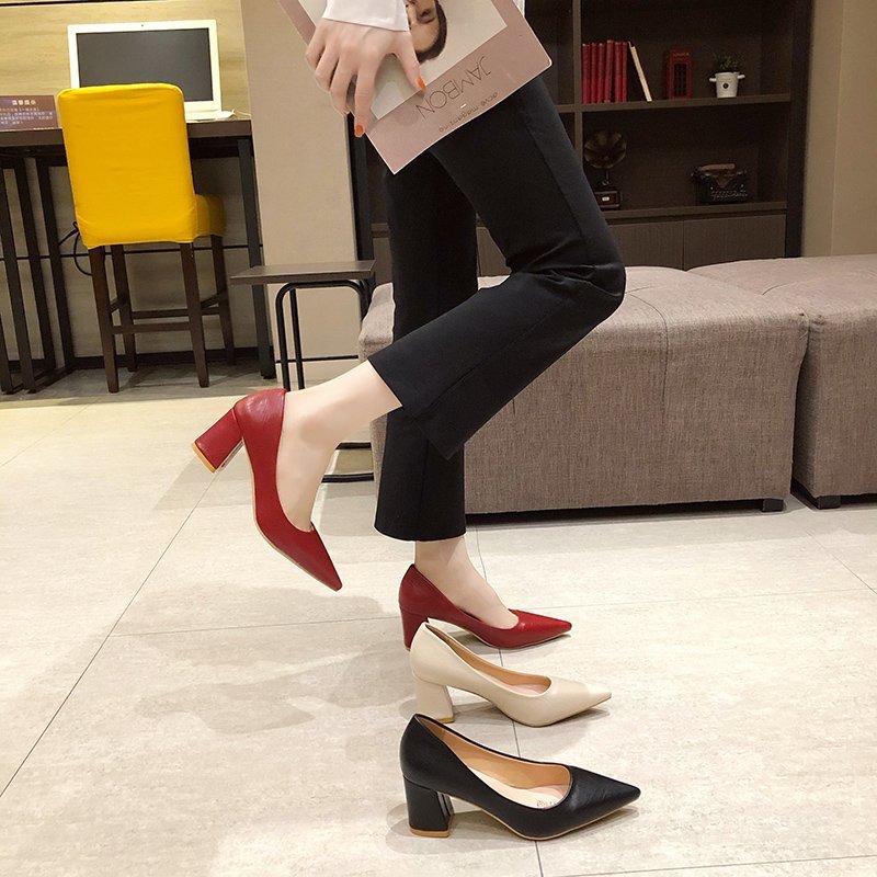 Women's Pointed-Toe Block Heel Court Shoes