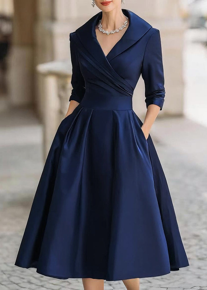 Ceylan Women's Satin Midi Dress with Draped Collar and Pockets Houseofceylan Ceylan Women's Satin Midi Dress with Draped Collar and Pockets Houseofceylan