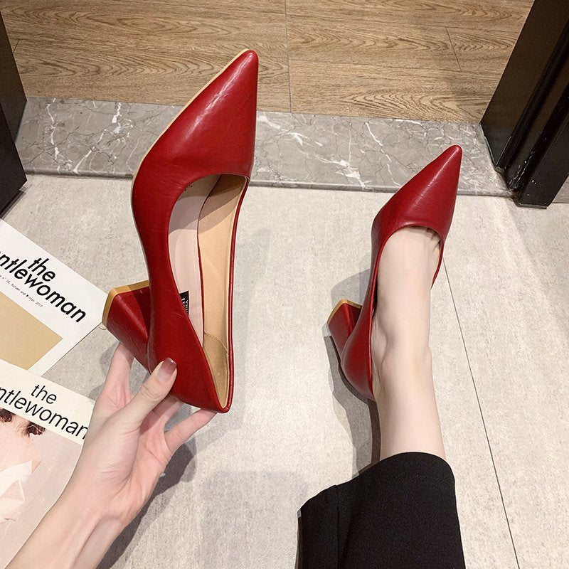 Women's Pointed-Toe Block Heel Court Shoes