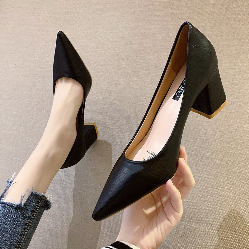 Women's Pointed-Toe Block Heel Court Shoes