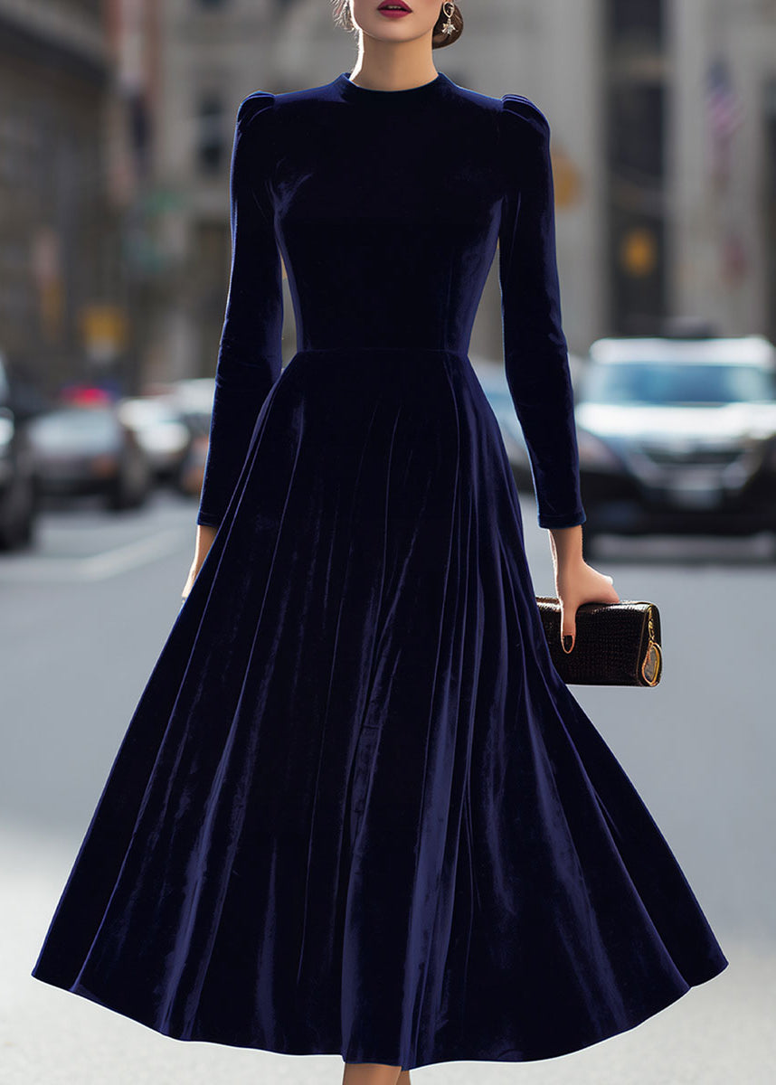 Ceylan Women’s Velvet Midi Dress with Elegant Pleated Skirt