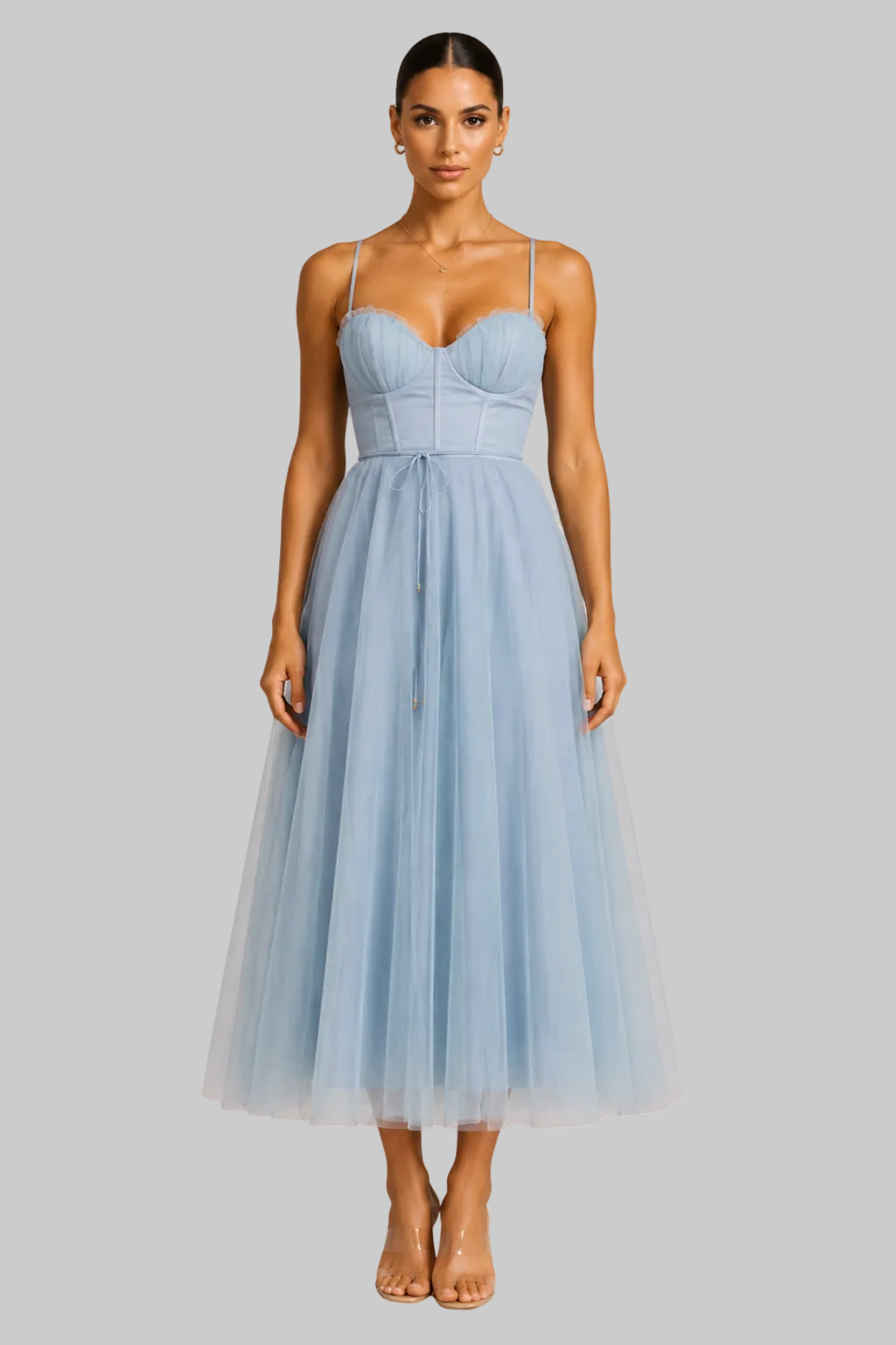 Women’s Midi Dress Corset Bodice Pleated Tulle Skirt