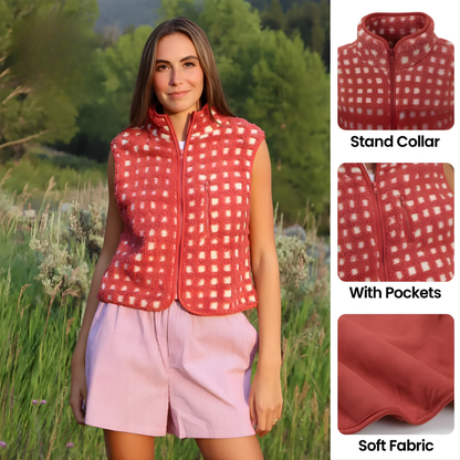 Ceylan Checkered Sherpa Fleece Vest