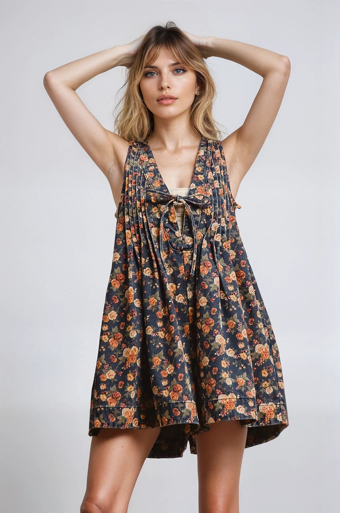 Women Vintage Bloom Denim Romper
