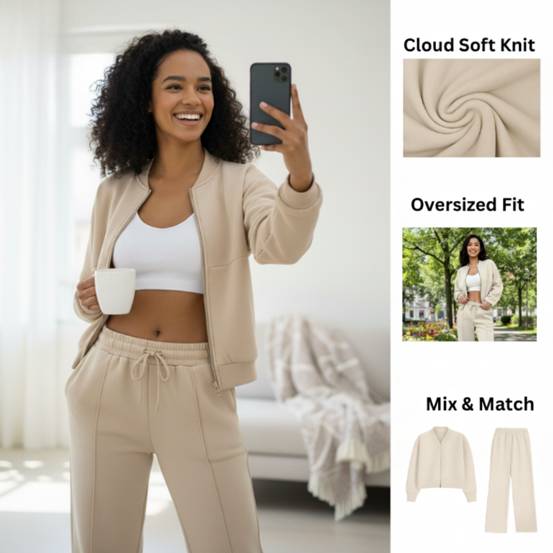 Ceylan Oversized Zip Up Sweatsuit Set