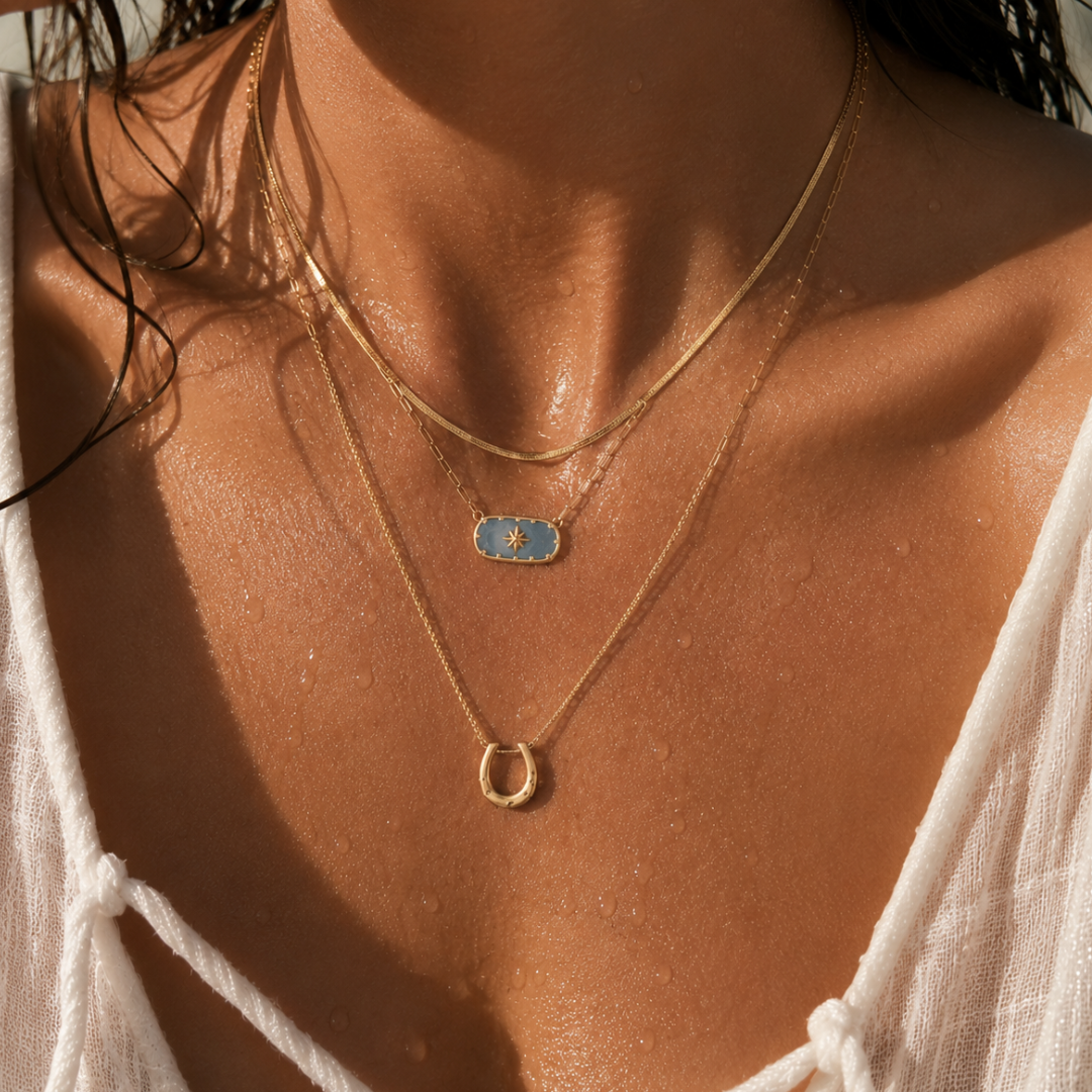 Women's Paper Clip Chain Necklace with Turquoise Charm