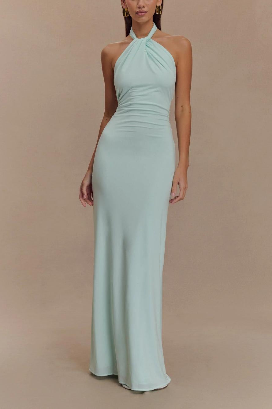 ruched column dress Rina Di Montella -RD2974-1 V-Neck Ruched Column Dress, SILVER