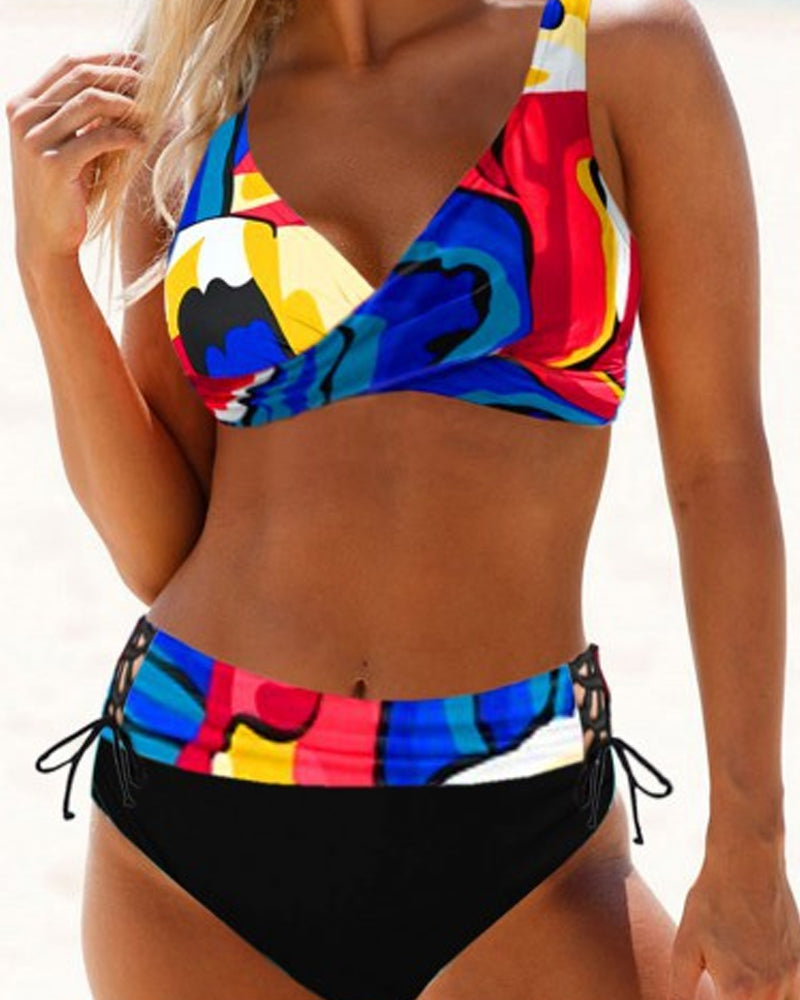 Women's Bikini Set with High-Waisted Polka Dot Bottoms