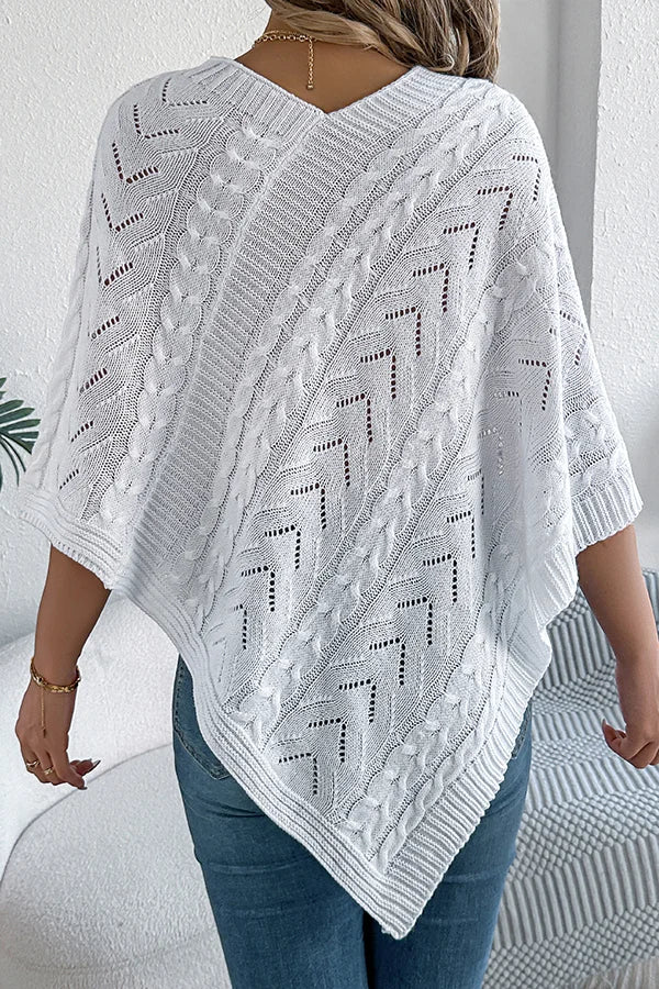 Women’s Knitted Cape with Openwork Pointelle Stitch and Scalloped Hem