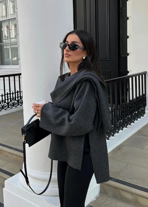 Women's Cape Coat with Integrated Scarf