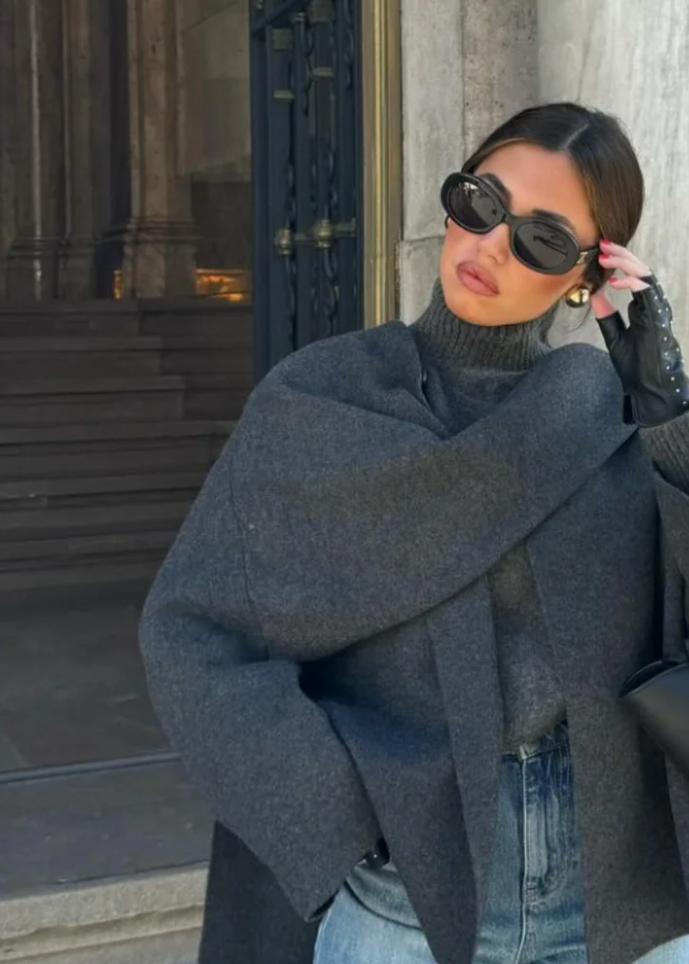 Women's Cape Coat with Integrated Scarf
