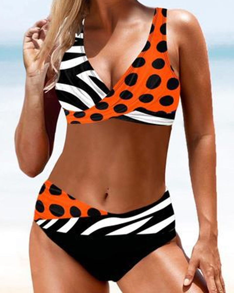 Women's Bikini Set with High-Waisted Polka Dot Bottoms