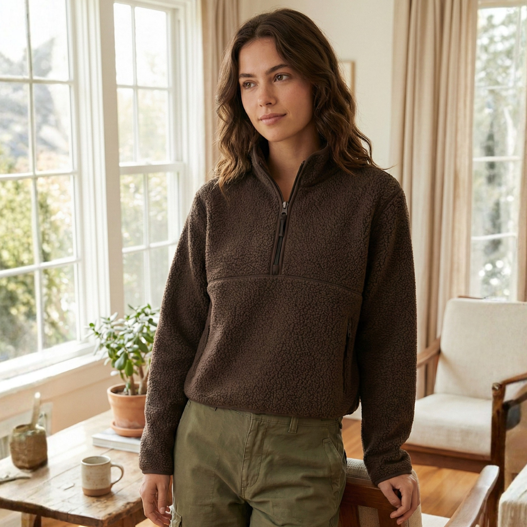 Ceylan Women's Half Zip Fleece Pullover High Pile Thermal Sweater