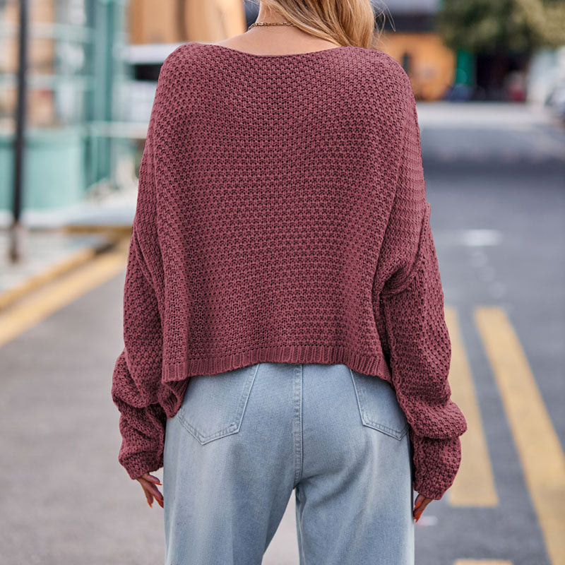 Women's Textured Cropped Jumper with Relaxed Fit