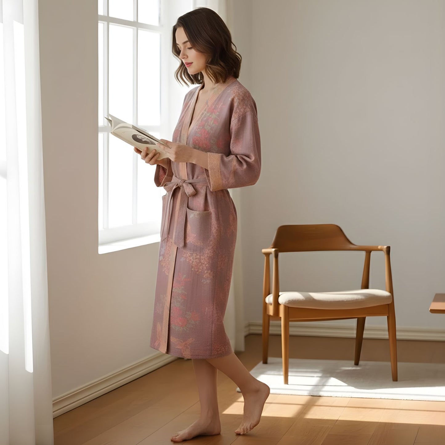 Women's Cotton Kimono Robe Lightweight Floral Dressing Gown