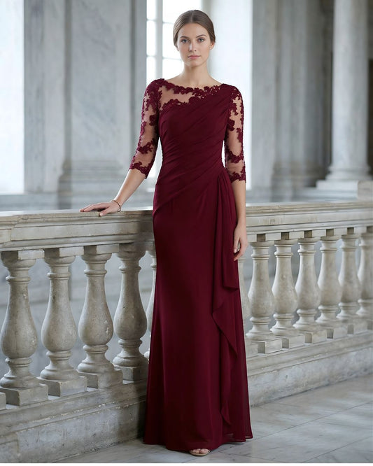 Women's Lace Illusion Evening Gown with Cascading Ruffle Detail