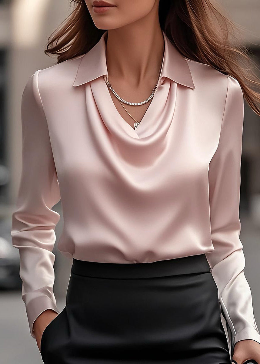 Ceylan Women’s Satin Blouse with Draped Cowl Neckline and Collar