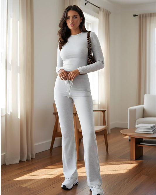 Women’s Two Piece Lounge Set with Wide Leg Drawstring Pants