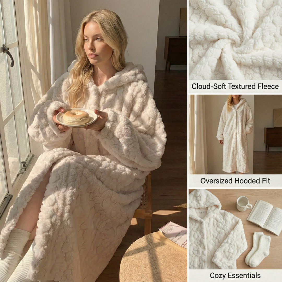 Ceylan Women’s Hooded Fleece Robe Maxi Length Sherpa