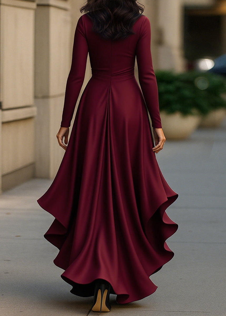 Ceylan Women's Satin Wrap Dress High Low Ruffle Detail