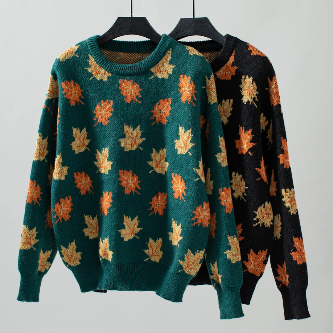 Ceylan Women's Knit Sweater Autumn Leaf Pattern