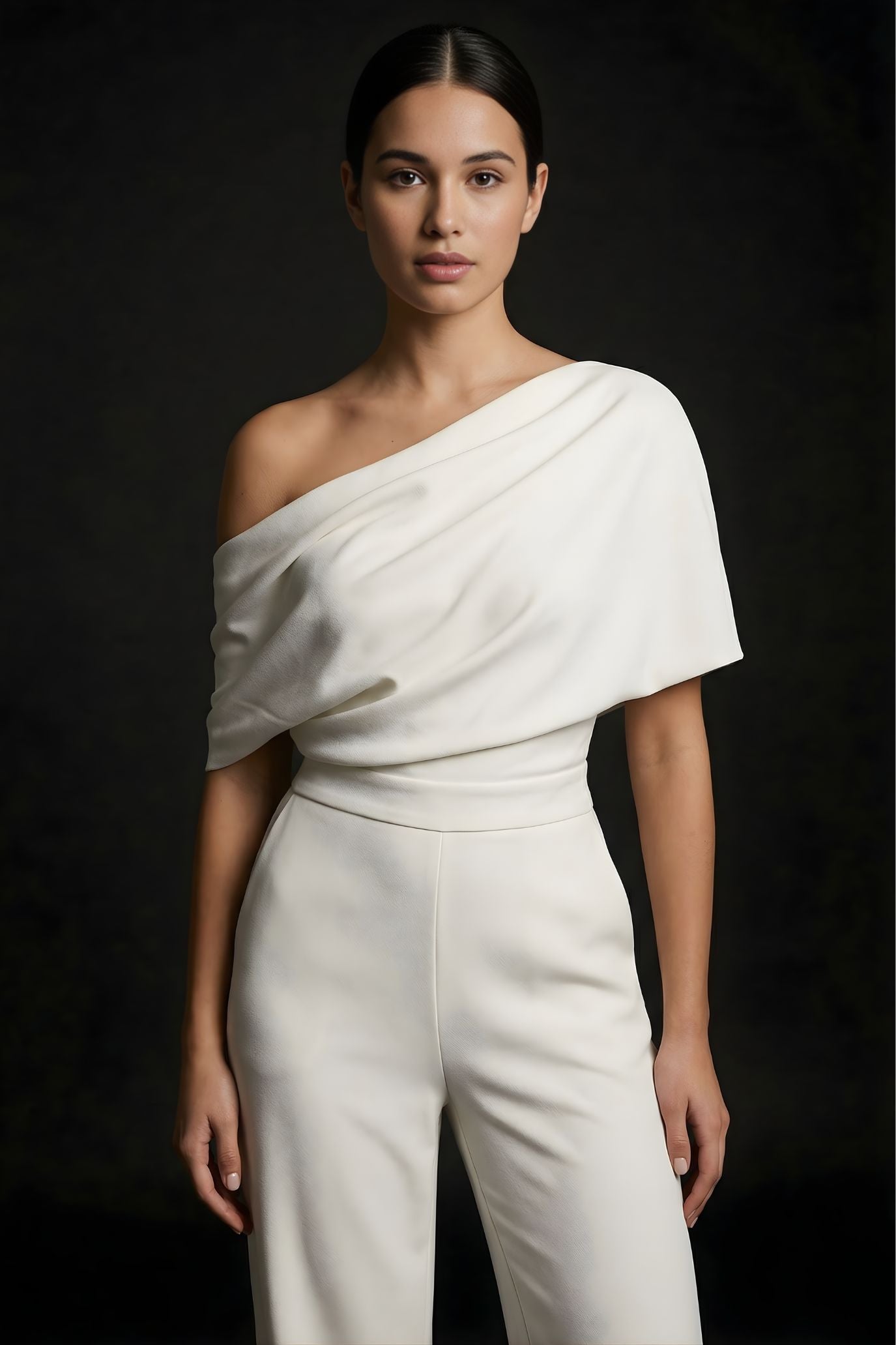 Women’s One-Shoulder Drape Jumpsuit Elegant Wide Leg Evening Romper