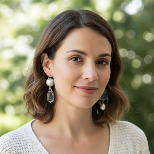 Women’s Vintage Gemstone Drop Earrings with Elegant Faux Pearl and Intricate Gold Detailing