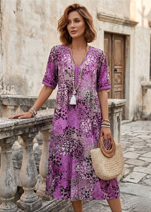 Women's Floral V-Neck Shift Dress with Pockets and Boho Tassel Detail – Houseofceylan
