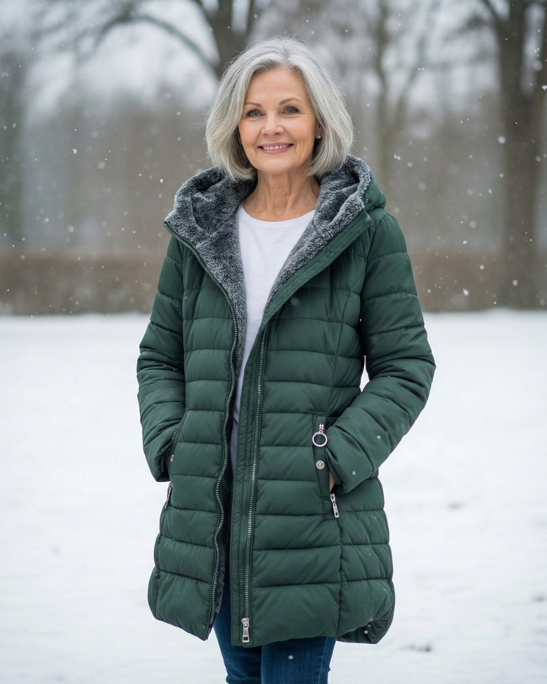 Women's Long Puffer Coat With Fleece-Lined Hood