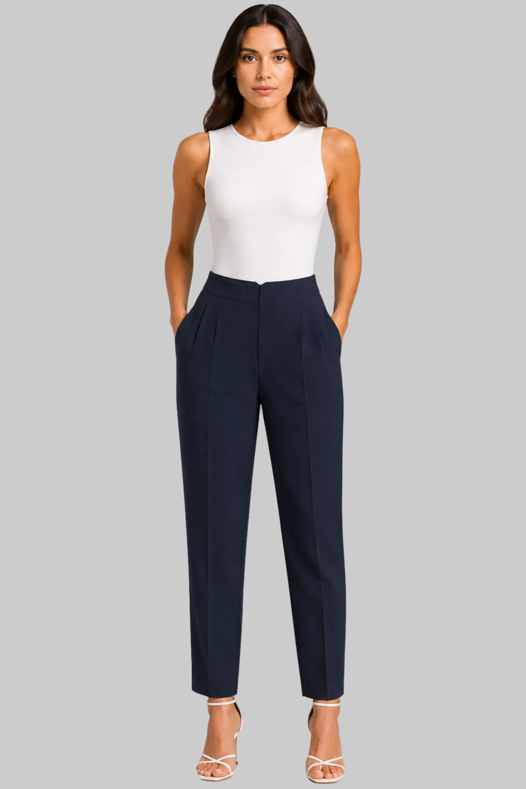 Women’s Tailored Trousers with High Waist and Cropped Ankle Cut