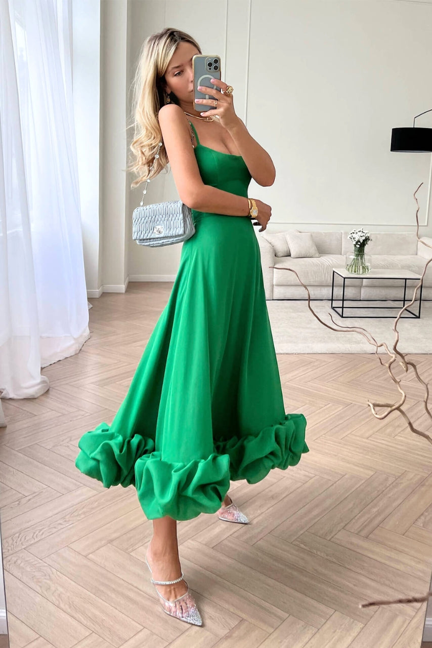 Women’s Maxi Dress with Scoop Neckline and Voluminous Ruffle Hem