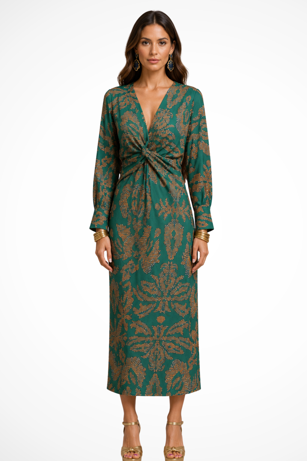 Florence | Women V Neck Twist Front Printed Wedding Guest Midi Dress
