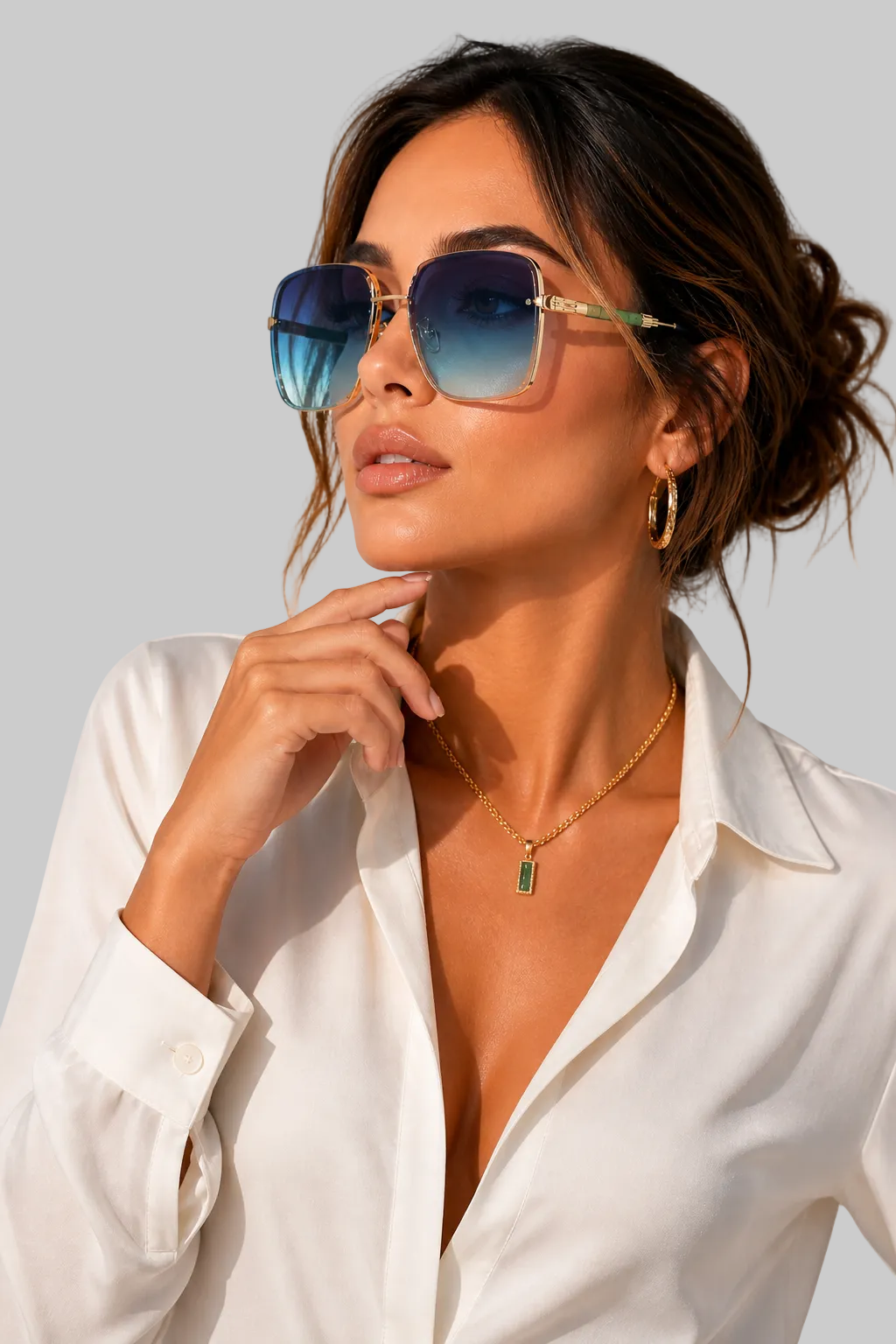 Women’s Sunglasses Square Aviator Gold Wire Frame Eyewear