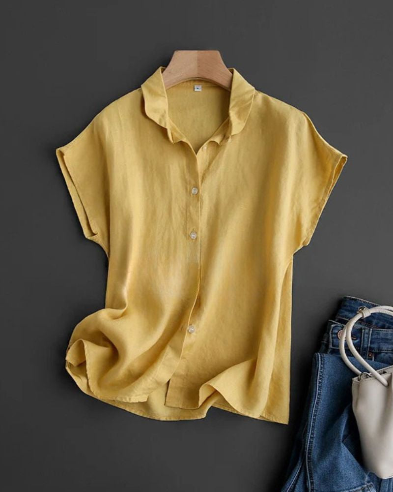 Women’s Tunic Tops with Linen Button-Front and Peter Pan Collar