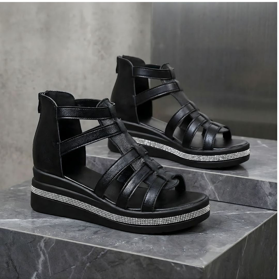 Women’s Wedge Gladiator Sandals with Rhinestone Trim